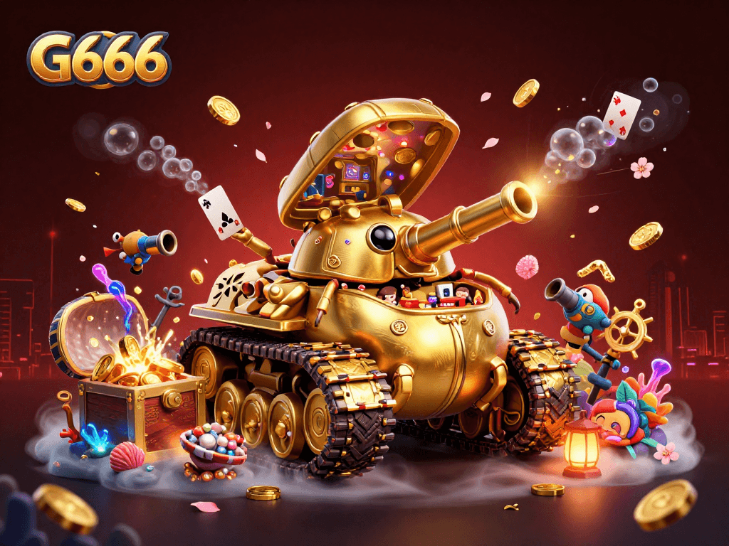 Experience the thrilling world of G666 with a golden beetle tank casino bursting with coins and players.