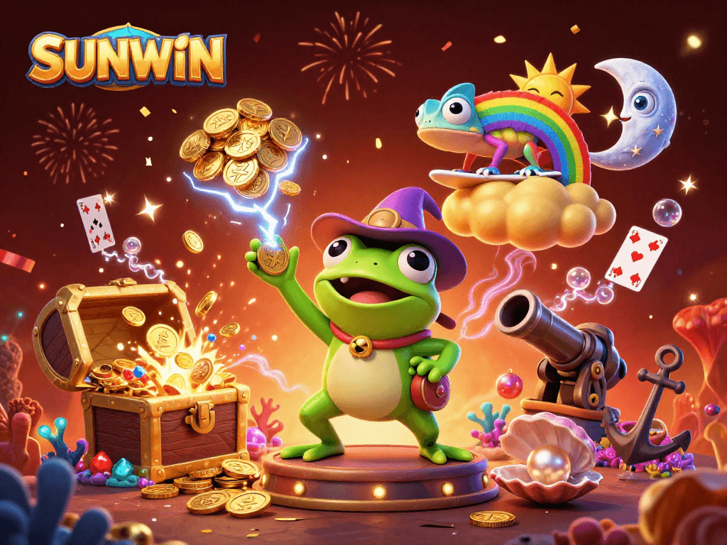 SUNWIN engages players in an exciting storm of golden coins and vibrant characters, showcasing the thrill of online gambling.