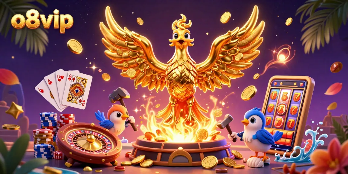 Experience exciting gameplay with o8vip's animated golden phoenix and casino elements.