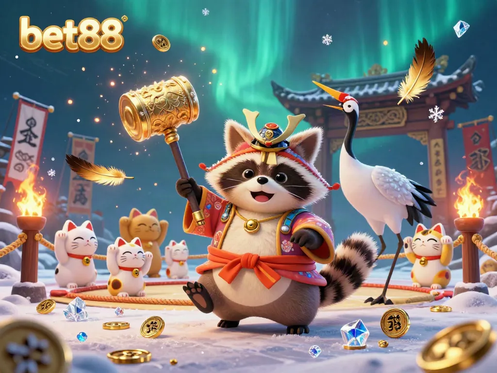 Experience the bustling excitement of bet88 with cheerful characters and vibrant casino elements.