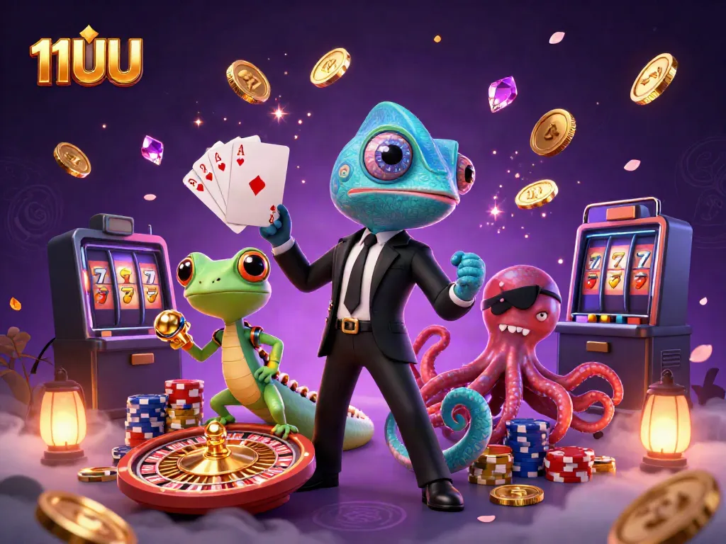 Play exciting casino games at 11UU with vibrant characters in a thrilling gambling illustration.