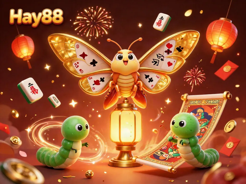 Experience the thrill of Hay88's vibrant casino scene with a stunning atlas moth and golden lantern.
