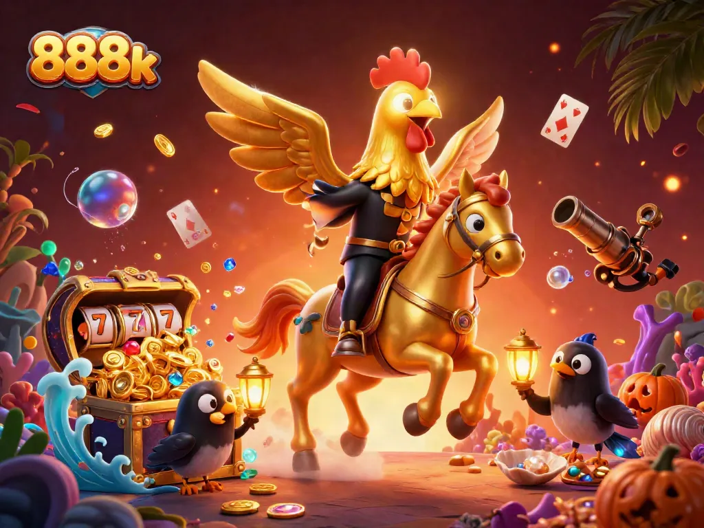 Experience thrilling gameplay at 888k with vibrant casino elements in a captivating scene.