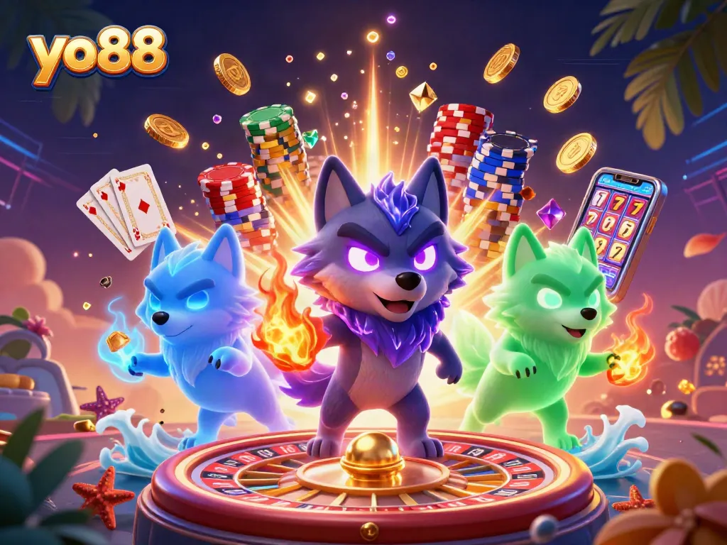 Experience the thrill of yo88 with vibrant 3D imagery of dynamic casino games and winning moments.