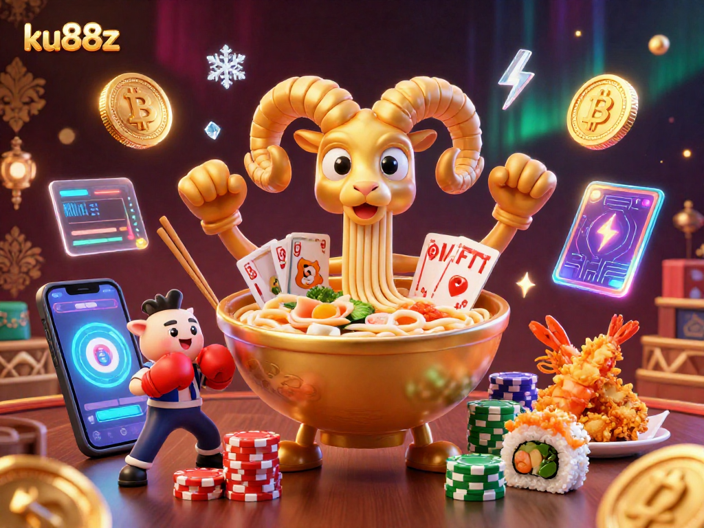 Engage with ku88z in a lively 3D casino scene featuring animated characters and crypto elements.