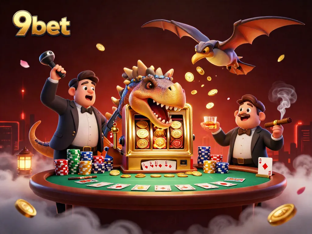 9bet's animated pachycephalosaurus wins jackpots, showcasing the thrill of casino gaming.