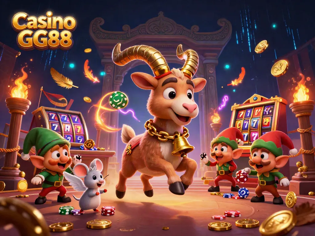 Experience thrilling action at Casino GG88 with Krampus and elf gremlins in a vibrant casino scene.