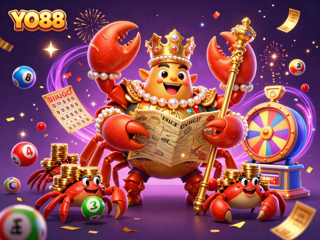 Experience the excitement at YO88 with a vibrant casino scene featuring games, treasures, and lively energy.