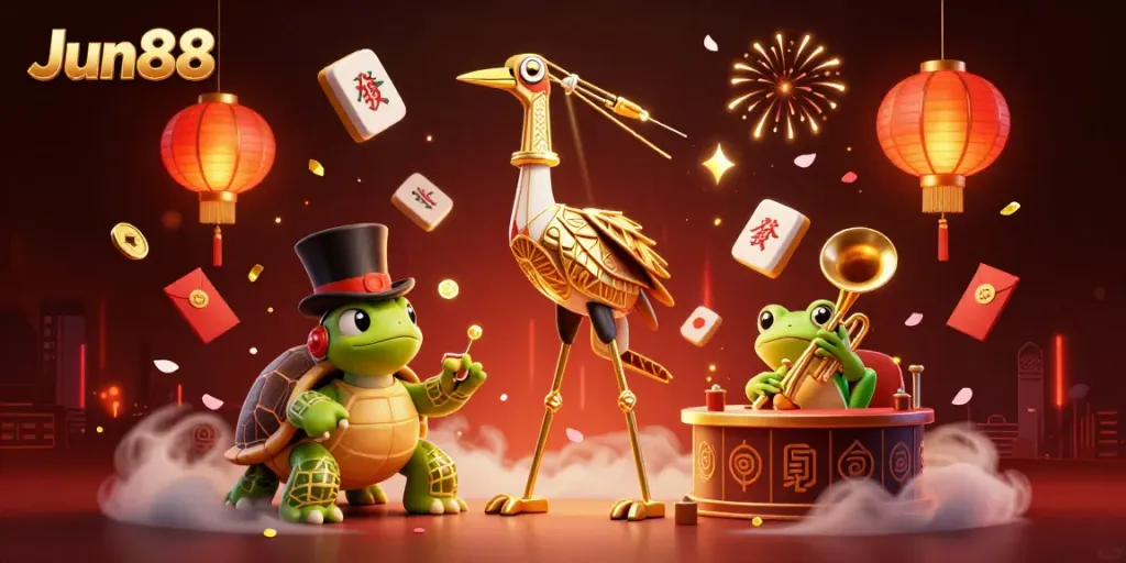 Experience thrilling action at Jun88 with vibrant 3D characters and festive casino elements.