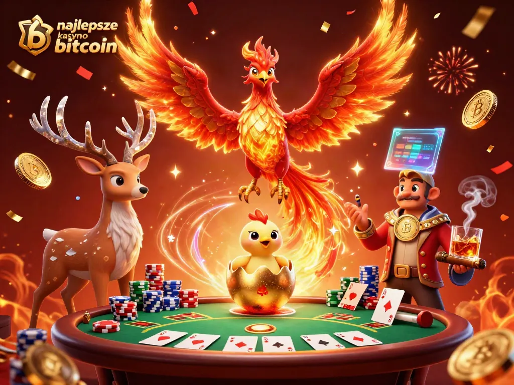 Engage with the best Bitcoin casino, featuring vibrant characters and dynamic gaming elements in a rich atmosphere.