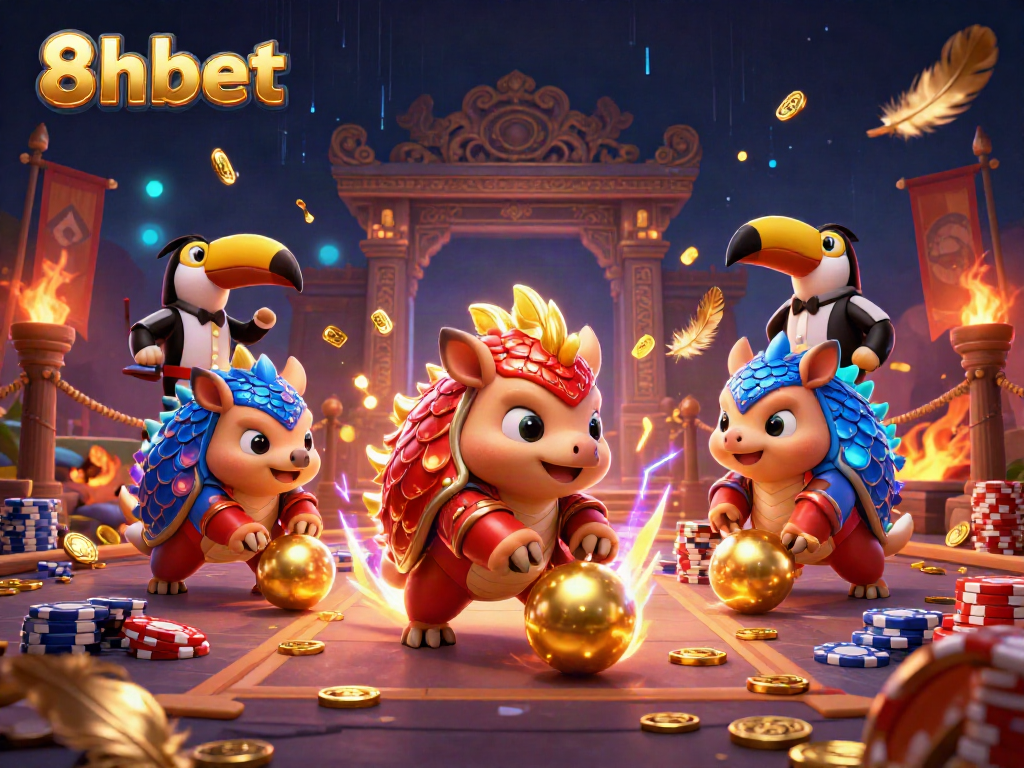 Engage with vibrant 3D pangolins in armor illustrating fun gaming moments at 8xbet casino.
