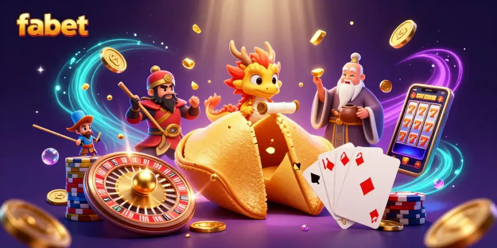 Experience the thrill of fabet with a dynamic casino scene featuring golden treasures and animated characters.