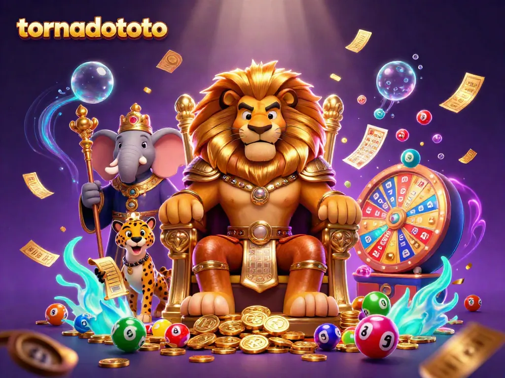 Experience thrilling moments with tornadototo as lion king and companions celebrate dynamic casino winnings.