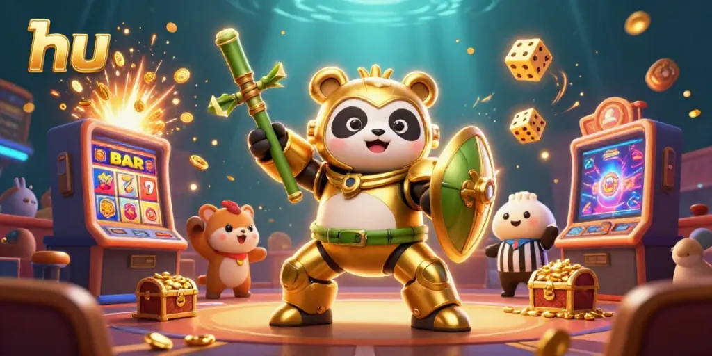 Experience exciting casino action with hu in a dynamic 3D illustration of a gambling-themed arena