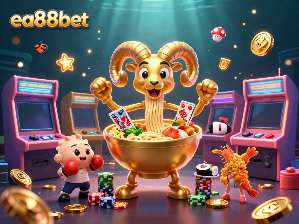 Engage in thrilling gaming with ea88bet amidst vibrant arcade elements and a lively casino atmosphere.