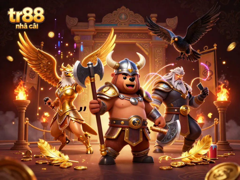 Experience thrilling action with tr88 nhà cái as Viking bear and Valkyrie eagle battle in a dynamic casino arena.