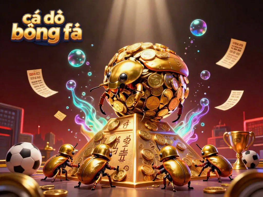 Engage in cá độ bóng đá with a dynamic casino scene featuring golden beetles and sports betting elements.