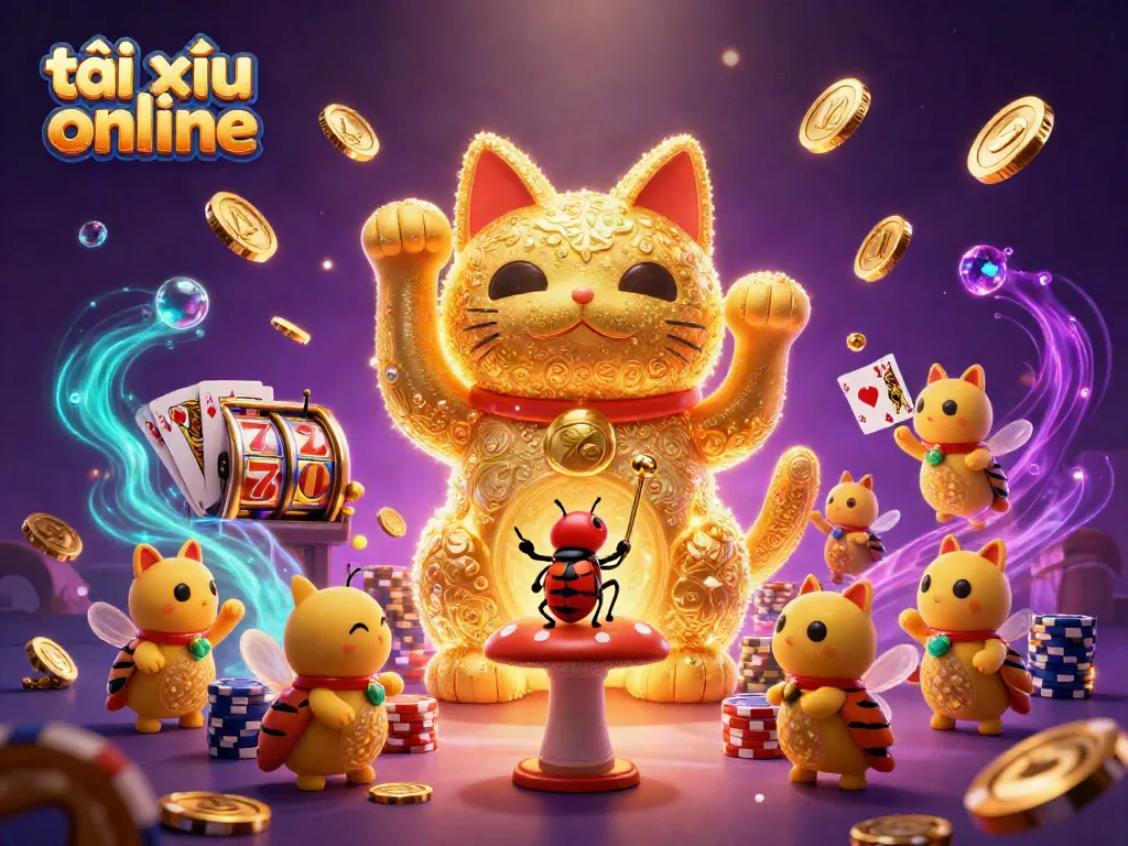 Experience the thrills of tài xỉu online in a captivating casino scene with luminous lucky symbols.
