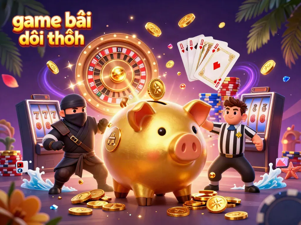Experience thrilling game bài đổi thưởng with vibrant golden coins and a dynamic Casino showdown.