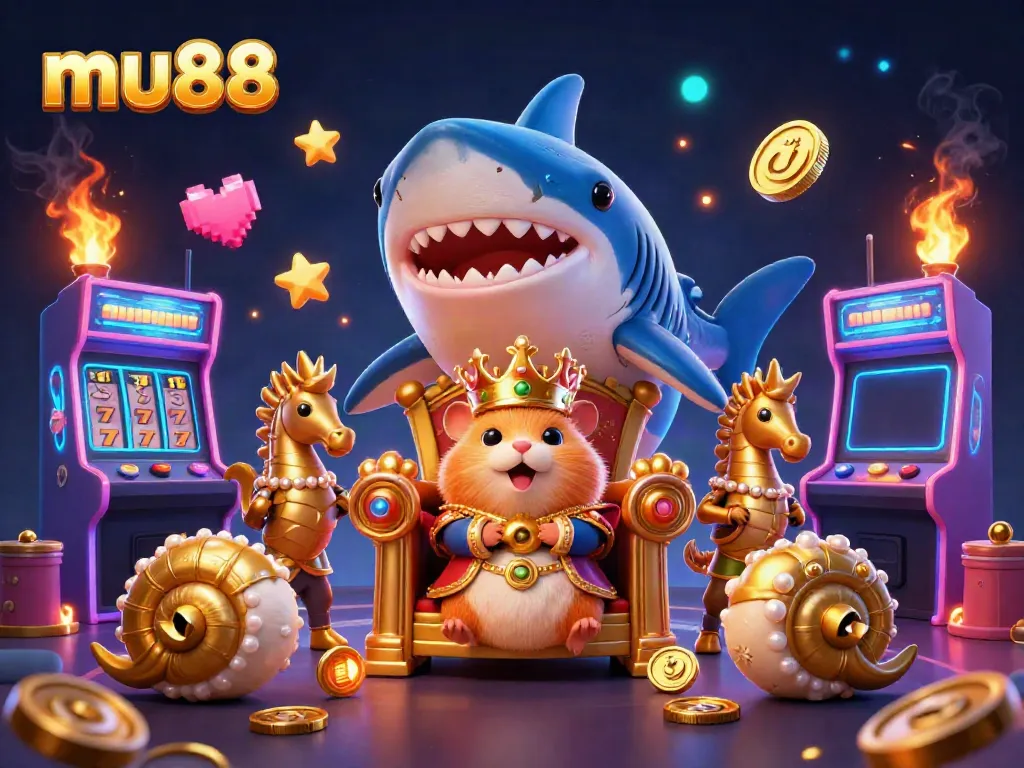 Experience thrilling gameplay with mu88's vibrant 3D casino scene featuring charismatic characters and exciting slot elements.