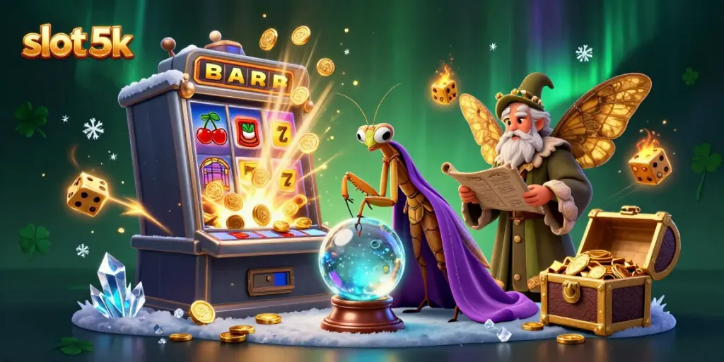 Experience thrilling gameplay with slot 5k in a vibrant 3D casino scene packed with characters and elements.