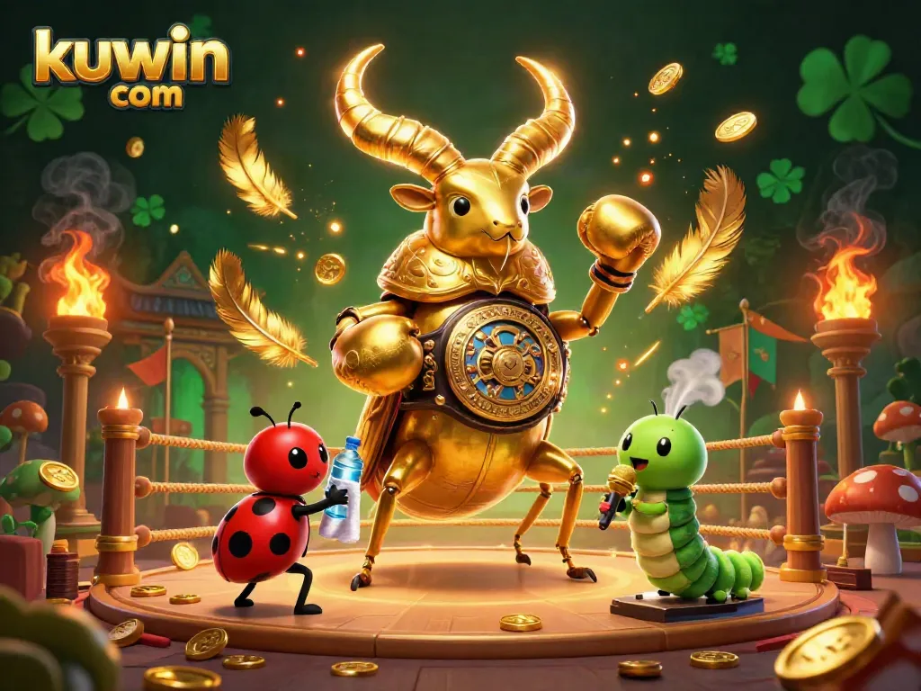 Engage with kuwin com's vibrant casino world featuring a golden stag beetle champion and dynamic betting elements for an unforgettable showdown.