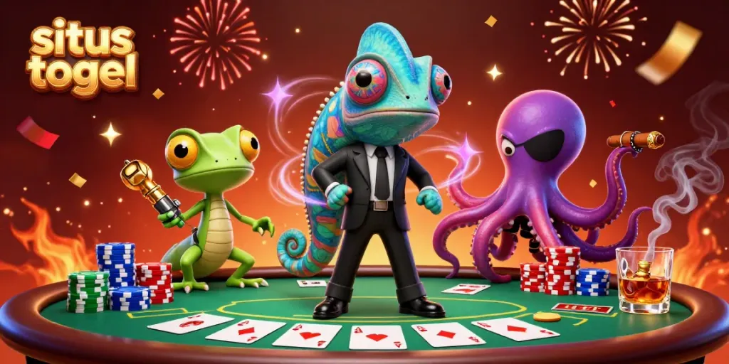 Visualisasi dinamis situs togel dengan karakter menarik dan elemen permainan yang berwarna-warni.
