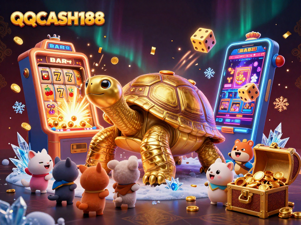 Experience the excitement of QQCASH188 with a vibrant casino scene packed with thrills and fun elements.