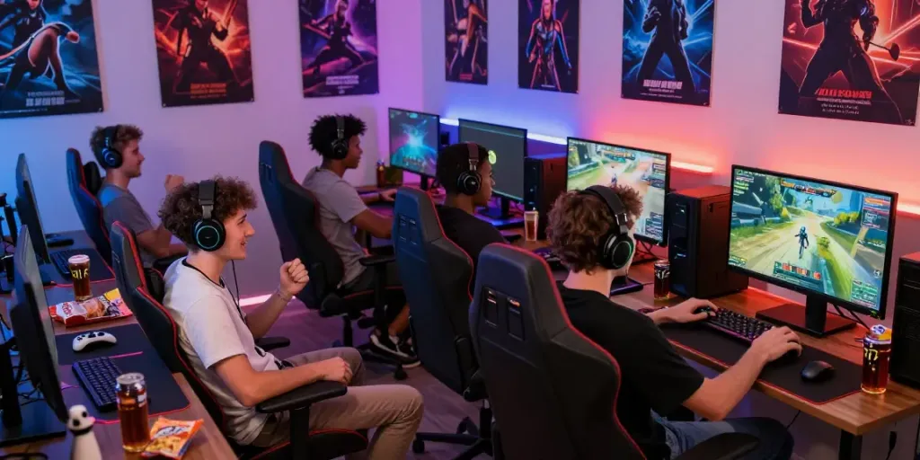 Exciting online gaming scene featuring players engaged in kilat 404 activities with vibrant setups.