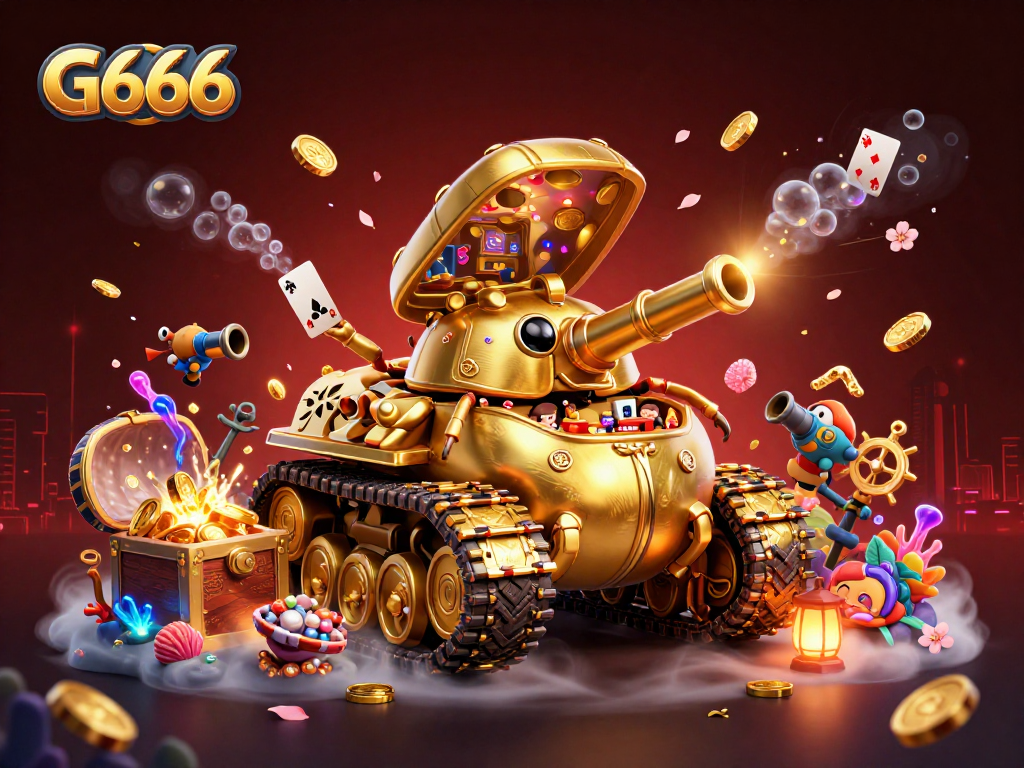 Experience the thrilling world of G666 with a golden beetle tank casino bursting with coins and players.