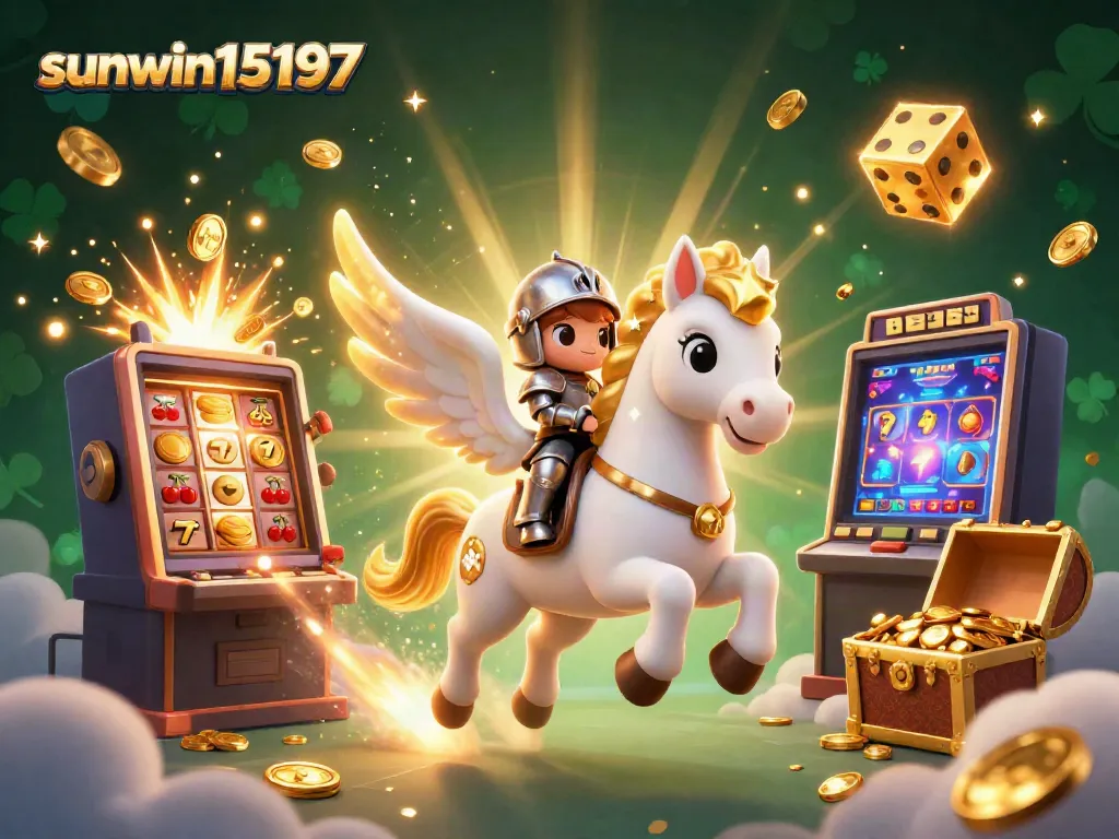 Experience thrilling wins with sunwin15197 in this vibrant slot-themed illustration.