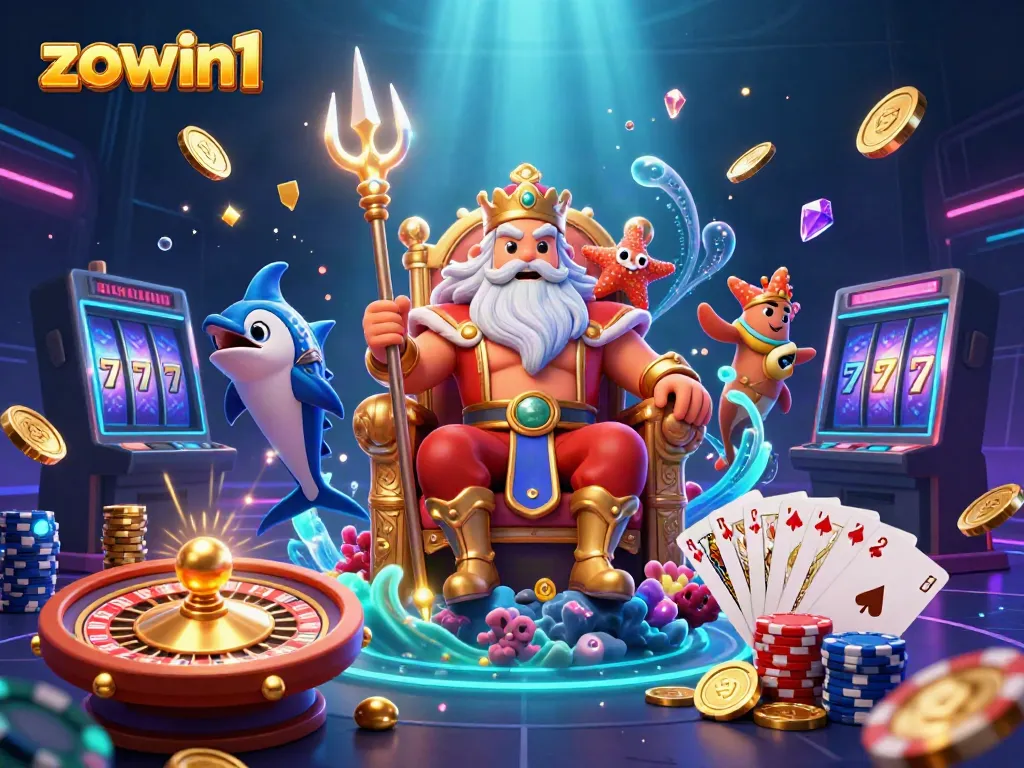 Zowin1 showcases exciting gameplay with Neptune and immersive casino elements in a vibrant underwater scene.