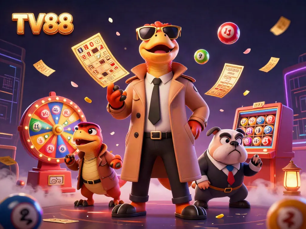 Engage with thrilling casino action at TV88 featuring raptors in a trench coat attempting to enter a VIP lounge.