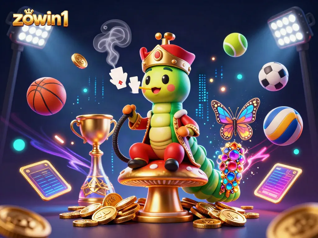 Experience thrilling gaming action with zowin1, featuring poker and sports elements surrounded by vibrant characters.