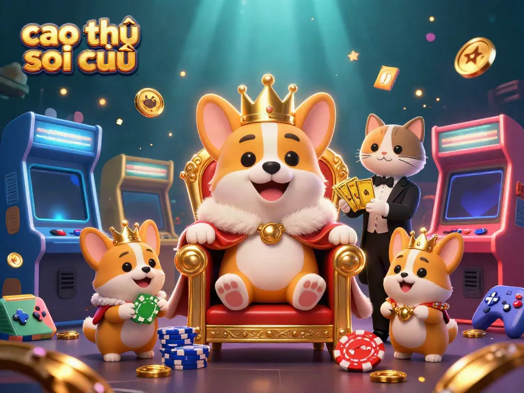 Experience excitement with cao thủ soi cầu as a royal corgi manages a vibrant casino scene.