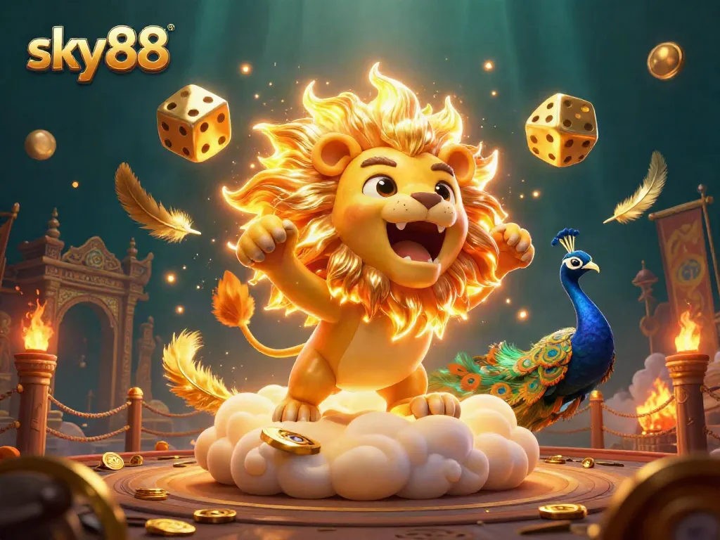 Engage in thrilling gameplay at sky88 with vibrant casino elements in a dynamic 3D illustration.