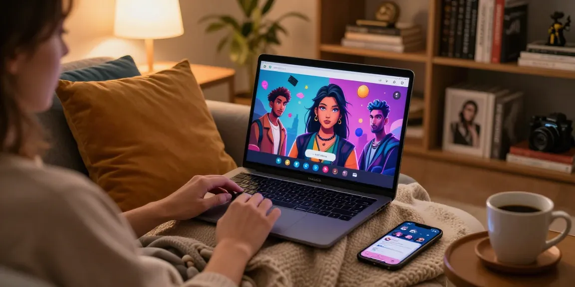 Engaging ai porn chat interaction with a user enjoying a vibrant digital personality in a cozy setting.