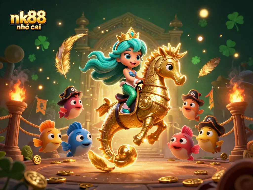 Experience thrilling moments at nk88 nhà cái with a vibrant mermaid and seahorse scene filled with gaming elements.