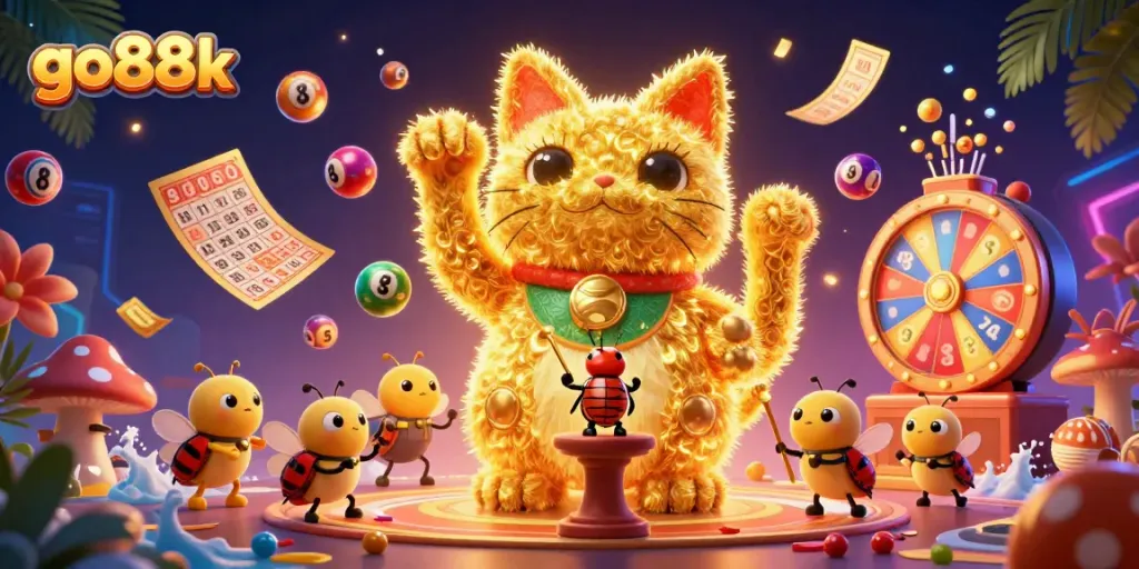 Win big with go88k’s vibrant casino-themed illustration featuring animated golden fireflies.