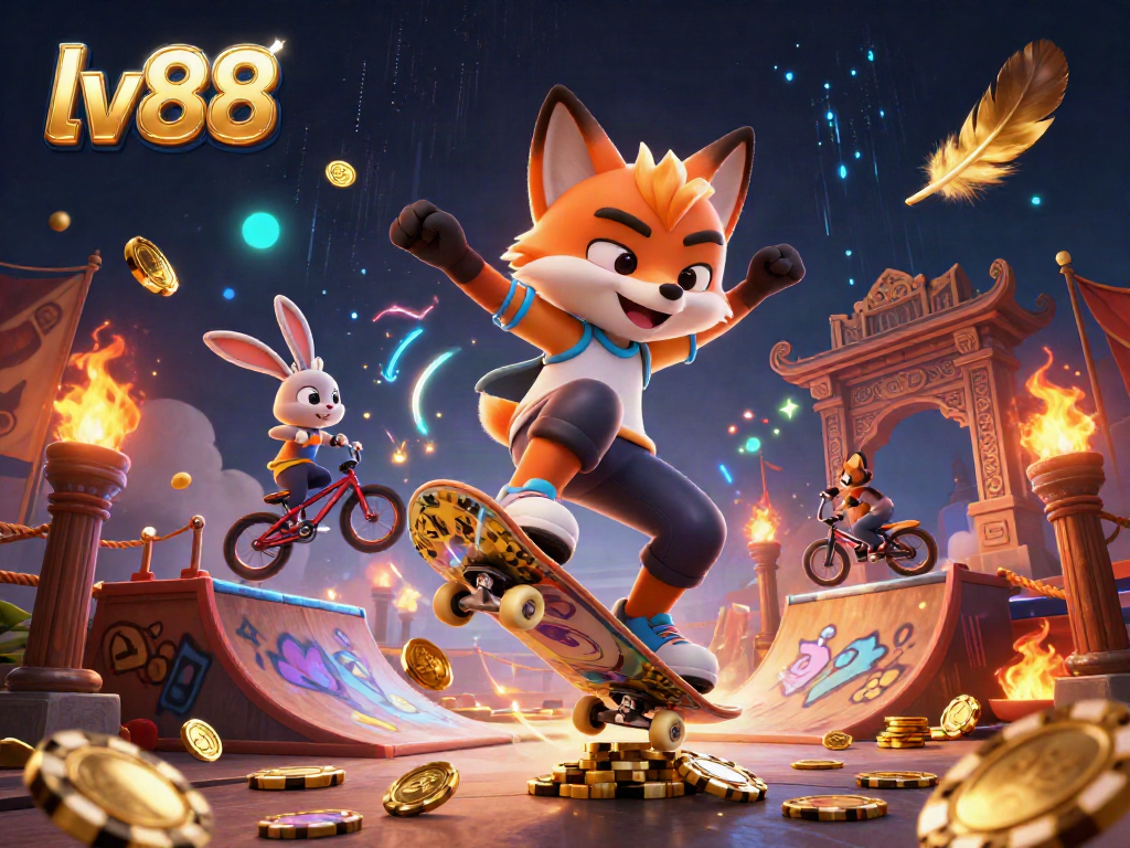 Experience the excitement of gambling with lv88 at an action-packed casino scene.