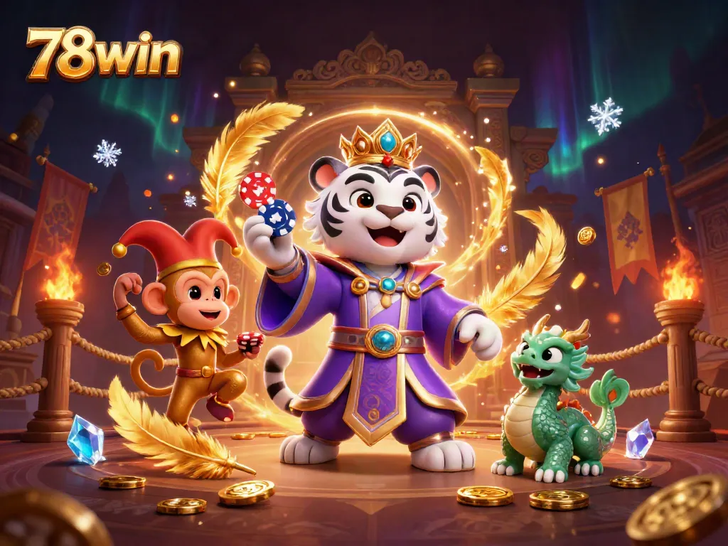 Engage with the 78win gaming experience featuring vibrant 3D characters and rich casino elements.